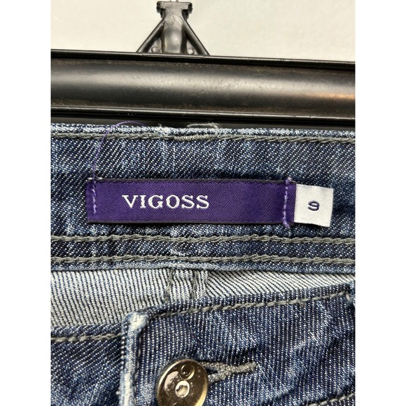 VIGOSS Capri Jeans Womens 9 Distressed Blue Denim Cropped Retro Embroidered - Picture 4 of 9